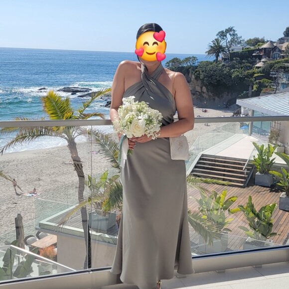 Anthropology BHLDN Ruby Twist Halter Satin Gown size US 10 UK 14 EU 42 - Picture 1 of 11